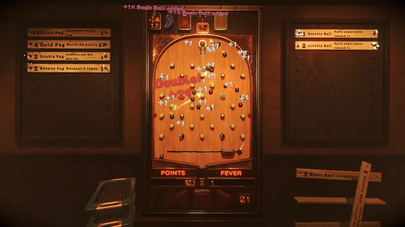 A round on the pachinko board, balls scoring off the pegs